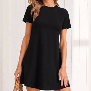 Black Short Sleeve A-Line Dress - Classic Everyday Style